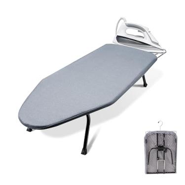 Imagem de SheeChung Tábua de passar roupa de mesa pequena 81 cm C x 30 cm L Tábua de passar a ferro resistente com base de malha de metal 100% capa de algodão, gancho para pendurar, mini tábua de ferro dobrável