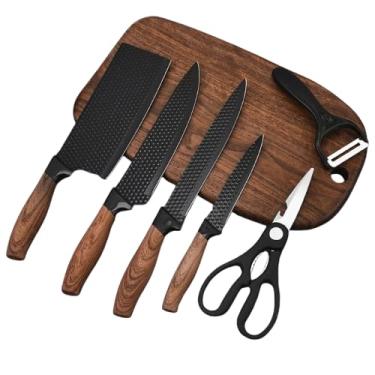 Imagem de Conjunto Profissional de Facas Inox 6 Peças, Lâminas Antiaderentes com Cabo Reforçado, Kit para Cozinha e Churrasco com Tesoura e Descascador, 9-20cm