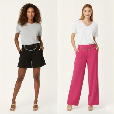 Imagem de Kit Calça Pantalona Feminina Elegante Estilosa E Short Duna com Corren
