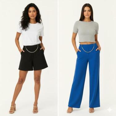 Imagem de Kit Calça Pantalona Feminina Elegante Estilosa E Short Duna com Corren