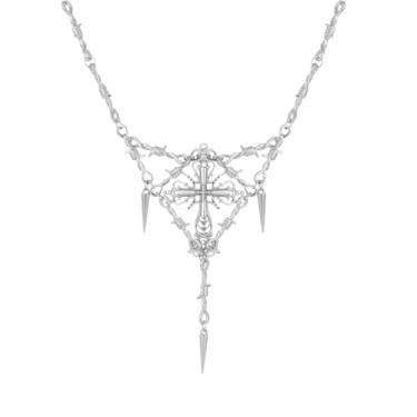 Imagem de Colar com cruz de arame farpado gótico emo gótico Y2k grunge grosso cruz colar Halloween joias de vampiro para mulheres e homens, standard size, Liga de aço, Sem Pedra Preciosa