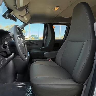 Imagem de Jokuye Capas de assento Oxford 600D resistentes para Chevy Express 2010-2025 Protetores de assento concha dianteiros com recorte de alça fácil de instalar - Preto
