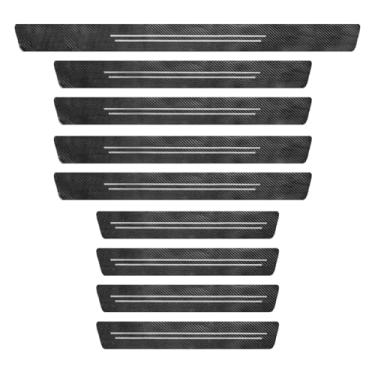 Imagem de MUQIDA 9 peças, protetor de peitoril de porta de carro, proteção de borda de entrada de fibra de carbono antiarranhões, tiras de limite de desgaste à prova d'água, adesivo para decoração externa para