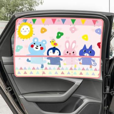 Imagem de DUSCOKE Persiana blackout para janela de carro para bebês – Cortinas de para-sol para janela lateral do carro com 7 ventosas e bolso de armazenamento – Padrão de desenho animado fofo proteção contra o
