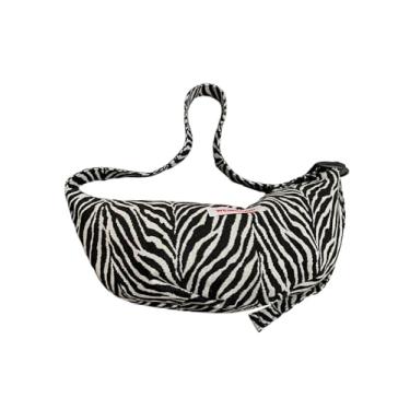 Imagem de SweatyRocks Bolsa feminina de lona com estampa de zebra, bolsa transversal de grande capacidade, pochete, Preto e branco, one_size