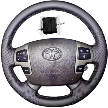 Imagem de Acessório de proteção interior de couro genuíno preto costurado à mão para capa de volante de carro, para FTklz0712