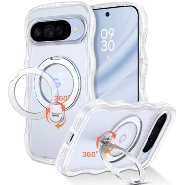 Imagem de QuantumKoo Capa para Google Pixel 10 com suporte magnético invisível de 360° [compatível com Magsafe] linda capa de celular ondulada encaracolada para Pixel 10 6,3 polegadas com suporte feminino e