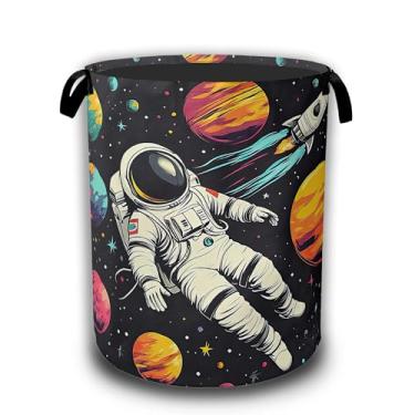 Imagem de Cesto de roupa suja espacial Astronaut Galaxy, cestos de lavanderia dobráveis à prova d'água, pano Oxford com alças, balde de armazenamento de roupas, organizador de brinquedos para banheiro/berçário