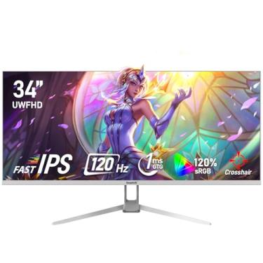 Imagem de Gawfolk Monitor de computador para jogos IPS Ultrawide 120Hz de 34 polegadas, tela de PC UWFHD 21:9 (2560 x 1080), 128% sRGB, sincronização adaptativa, ângulo de visão de 178°, porta de exibição, HDMI