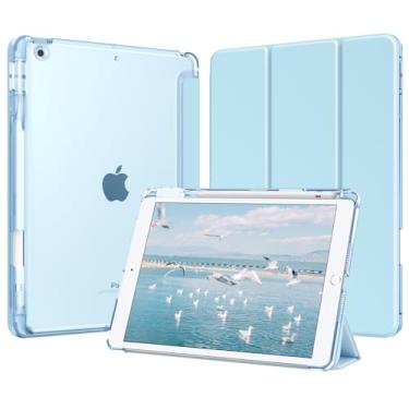 Imagem de MoKo Capa protetora inteligente para iPad 9ª/8ª/7ª geração, 2021/2020/2019 de 2021/2020/2019, fina e leve com três dobras para iPad 10.2 com capa traseira translúcida de policarbonato rígido, azul