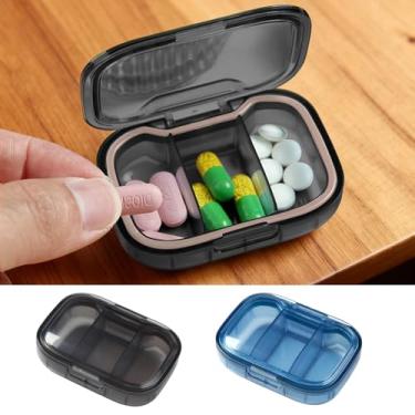 Imagem de Caixa organizadora de comprimidos transparente portátil para viagem, estojo compacto para comprimidos para armazenamento diário de vitaminas, 2 peças (preto, azul)