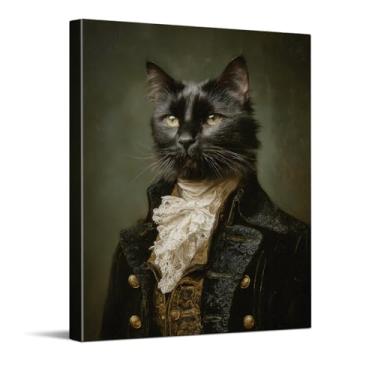 Imagem de CYFDYVT Retrato de gato preto aristocrático vintage em renda elegante Cravat Impressão de arte de parede de animal de estimação clássica para decoração de casa sofisticada ilustração em tela 20 x 25