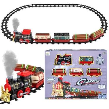 Imagem de Ferrorama de Brinquedo Trem Elétrico Infantil Trenzinho Luz Som e Fumaça com Trilhos e 4 Vagões