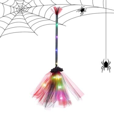 Imagem de Vassoura de bruxa de Halloween, vassoura de bruxa iluminada por LED, decoração de quarto - decoração de Halloween, adereços de foto para ambientes internos e externos, jardim, quintal, porta da frente