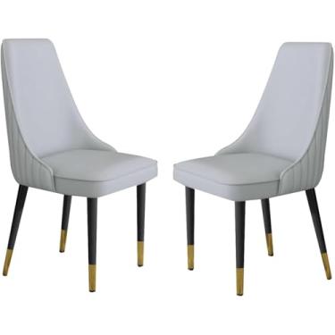 Imagem de EESCZVGBDX Conjunto de 2 cadeiras de maquiagem de couro de microfibra resistente de aço carbono pernas de metal cadeiras de sala de estar cadeiras de cozinha e jantar