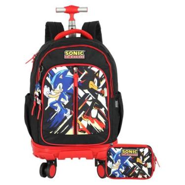 Imagem de Kit Escolar Sonic Game Mochila De Rodinha + Estojo Box Pt - Luxcel