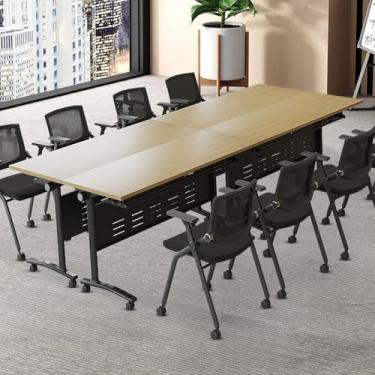 Imagem de Mesas de conferência dobráveis para 12 16 pessoas, mesas de conferência dobráveis e modernas, 160 x 60 x 75 cm, mesas de sala de treinamento com rodas, mesa de reunião retangular, mesa de computador