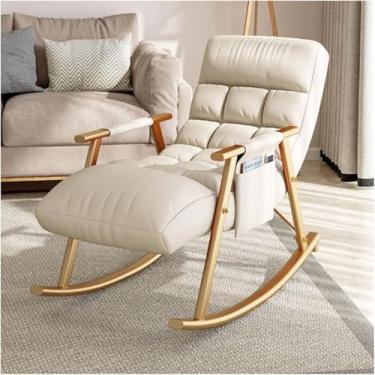 Imagem de FENOKD Cadeira de balanço reclinável moderna com encosto alto e assento acolchoado para conforto no quarto e sala de estar (tamanho único branco cremoso)