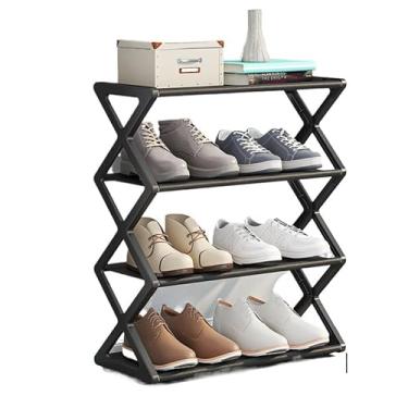 Imagem de Sapateira Prateleira Sanfonada 4 Andares Organizadora Plástico Sapatos(Kit 2 Preta)