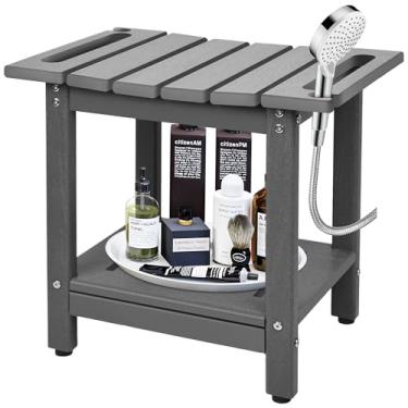 Imagem de LUBITTE Banco de chuveiro, cadeira de chuveiro impermeável de HDPE para chuveiro interno com prateleira de armazenamento, banco de chuveiro resistente com pés niveladores ajustáveis antiderrapantes