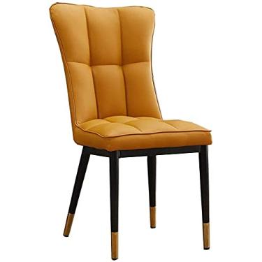 Imagem de Cadeiras de jantar PU couro almofada cadeira metal pernas maquiagem cadeira restaurante hotel sala de reunião lazer cadeira de recepção (cor: amarelo)