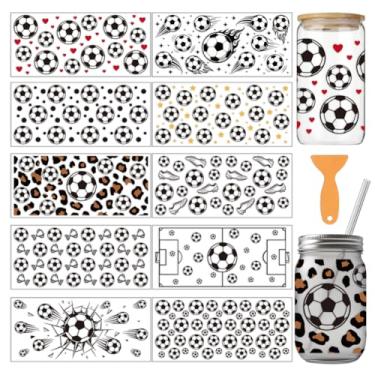 Imagem de arricraft 10 folhas tema esportivo ocidental UV DTF copo envoltório para vidro de 473.6 g, futebol amor estrelas tênis padrões pontos esfregar em decalques adesivos de transferência de PVC para copos