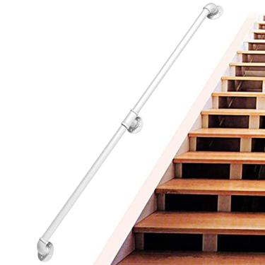 Imagem de Corrimão de escada - kit completo, corrimão de tubo branco industrial de escada com suporte de montagem na parede, casa contra a parede, grades internas e externas para idosos (tamanho: 300 cm)