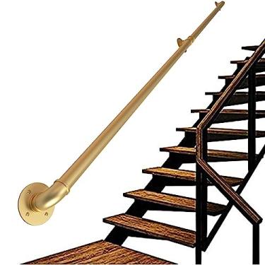 Imagem de Corrimão de escada - kit completo, corrimão de tubo dourado industrial de escada com suporte de parede, casa contra a parede, grades internas e externas para idosos (tamanho: 1,2 m)
