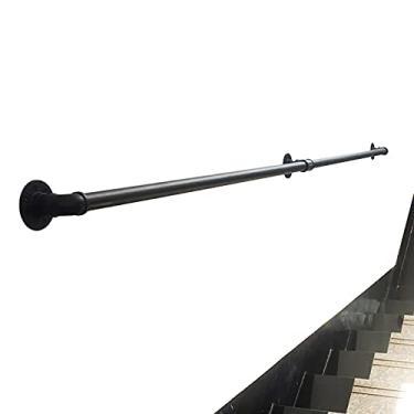 Imagem de Corrimão de escada - kit completo, corrimão de tubo preto industrial de escada com suporte de montagem na parede, casa contra a parede, grades internas e externas para idosos (tamanho: 1,5 m)