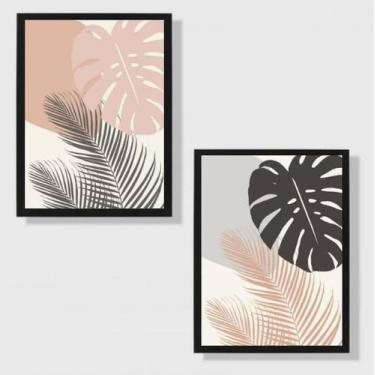 Imagem de Kit 2 Quadros Folhagens Rosa E Cinza 24X18Cm 002 - Quadros On-Line