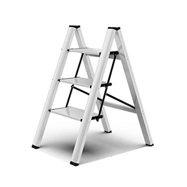 Imagem de Escadas dobráveis escadas de 3 degraus escada dobrável pequena escada moderna de revestimento de madeira escadas de alumínio grosso leve para casa escada resistente (cor: Escada C) (Escada C) (Escada