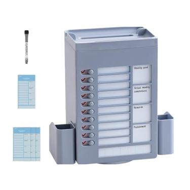 Imagem de NGCG Porta-lápis giratório multifuncional, organizador de canetas de mesa com tabela de tarefas, suporte de armazenamento de caneta oblíquo para escritório, dispositivo amado, azul