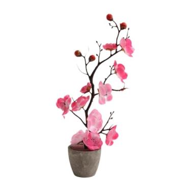 Imagem de KiBcsLic Vaso artificial de flor de ameixeira, planta falsa multiuso, bonsai artificial para decoração de jardim interno, escritório e mesa, Rosa