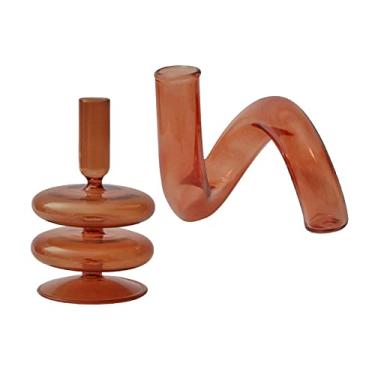 Imagem de Yalych 2 peças de suporte de vela de casamento marrom vidro mesa centro de mesa festa jantar eventos sala de estar castiçal suporte de vela presente castiçais