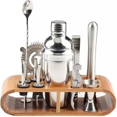 Imagem de Kit Bartender Profissional 12 Peças com Coqueteleira, Base em Bambu, Acessórios em Aço Inox para Drinks e Coquetéis