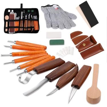 Imagem de Sttargxing Conjunto De Ferramentas Para Entalhe Em Madeira, Kit Facas Com Gancho E Detalhes Iniciantes, Colher Aparar, Tigela, Copo, Marcenaria, Design Cabo Redondo, 6 Peças Aço Carbono Sk2 (10 Peça