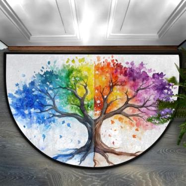 Imagem de Tapete de porta meio redondo, colorido, outono, antiderrapante, absorvente, semicírculo, tapetes laváveis, meia lua, para ambientes internos e externos, pátio, cozinha, banheiro, entrada, lareira