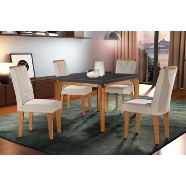 Imagem de Sala De Jantar Completa Londrina C- Tampo Madeirado Vidro Canto Reto 120x80cm E 4 Cadeiras Amsterdã Imbuia-grafite - Suede Creme - Rufato