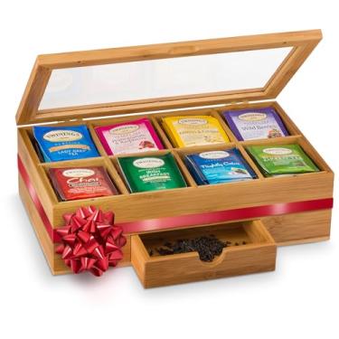 Imagem de Caixa organizadora de saquinhos de chá de bambu com gaveta e janela de acrílico - tampa magnética mantém o conteúdo fresco - presentes ideais para o dia das mães - organizador de presente (chá não