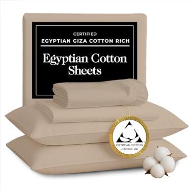 Imagem de TLC NY Lençóis de cetim de algodão egípcio California King - 400 fios genuínos luxuosos - Naturalmente crocante, respirável, amigo da pele e refrescantes - mais macios após cada lavagem - Certificado