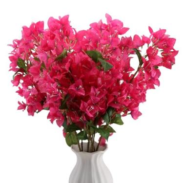 Imagem de Flores artificiais de buganvílias de seda de 76 cm, resistente a UV, pacote com 24 peças, 72 ramos, hastes de flores falsas, videiras falsas de buganvílias, uso para casamento, varanda, casa, festa e