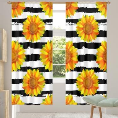 Imagem de 2 conjuntos de painéis de cortinas translúcidas com flores e girassol, cortinas transparentes arejadas com filtro leve, painéis de cortina de porta e janela para sala de estar, quarto, jantar, 213 cm