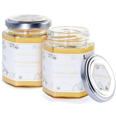 Imagem de Olorvela Velas de cera de abelha em frasco - Velas de cera de abelha pura 100% natural, vela de abelha sem perfume de 142 g, até 30 horas de tempo de queima, velas de cera de abelha para decoração