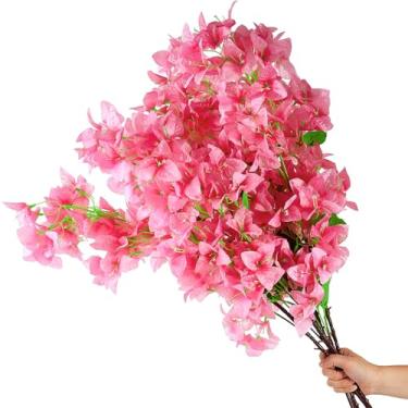 Imagem de 20 peças de flores artificiais de buganvílias de seda, resistente a UV, 36 ramos, flores falsas de hastes longas, videiras falsas de buganvílias realistas, para varanda de casamento, festa em casa