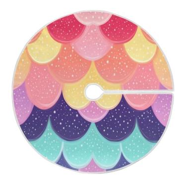 Imagem de ATTX Saia de árvore de Natal com estampa de escamas de sereia 129 cm, decoração festiva para festas de Natal e Ano Novo #785