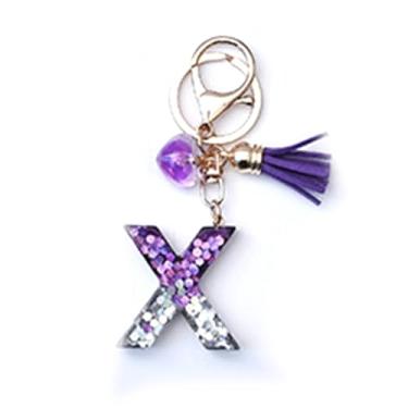 Imagem de 1 peça chaveiros com letras de coração de resina com pingente de borla índigo chaveiros de letras de resina para bolsa, carteira, mochila, Letra X gradiente índigo, 99mm