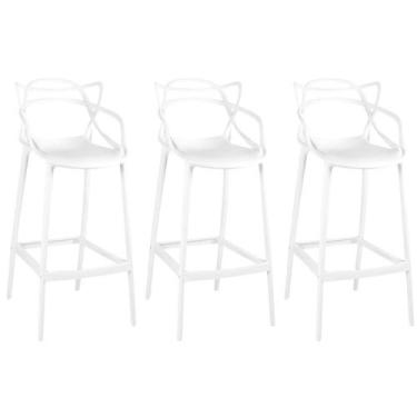 Imagem de Kit 3 Banqueta Alta Allegra com Encosto Design Cozinha/Bancada - Branc