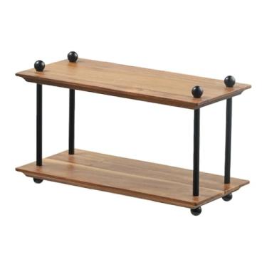 Imagem de predolo Organizador de mesa, prateleira de armazenamento, organizador, expositor de xícaras, organizador de mesa para sala de estar, de casa, Madeira de 2 Camadas