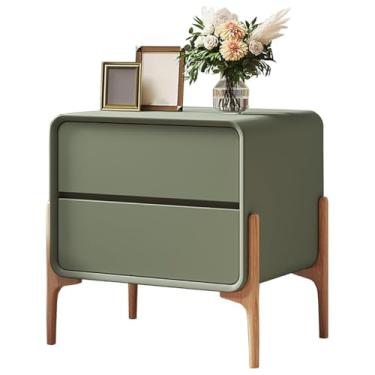 Imagem de SPXMQSS Mesa de cabeceira, mesas de cabeceira quarto com 2 gavetas Solid Wood cómoda grande espaço de armazenamento, fácil de montar para sala de estar quarto verde 40 x 40 x 50 cm