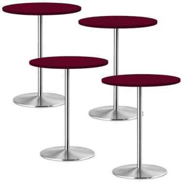 Imagem de Pacote com 4 toalhas de mesa elásticas pequenas redondas para mesas de coquetel, cobertura de mesa de piquenique, impermeável, elástica, lavável, toalha de mesa dobrável de elastano para festas, bar